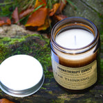 Load image into Gallery viewer, Our Clear Thinking candle smells of long walks in an English Country Garden, the perfect antidote to a crazy world, and perfect for taking time out with. A gorgeous scent of fresh rosemary encased in a classic amber glass jar will compliment any home or office décor. Each candle comes in Kraft gift box making it a perfect gift for any occasion. Each candle is hand poured in small batches and lasts up to 40 hours of burn time.
