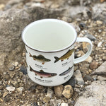 Load image into Gallery viewer, We are in love with our ecology enamelware mugs - This one is perfect for the fisherman in your life, or for your own adventure! Whether it&#39;s a weekend away, to brighten up the kitchen or as a gift, these mugs are a perfect eco-friendly alternative to disposable cups. Embrace nature with this enamel mug with all over fish print. Enjoy at home or out and about with these versatile mugs, available in a range of styles!
