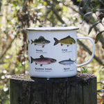 Load image into Gallery viewer, We are in love with our ecology enamelware mugs - This one is perfect for the fisherman in your life, or for your own adventure! Whether it&#39;s a weekend away, to brighten up the kitchen or as a gift, these mugs are a perfect eco-friendly alternative to disposable cups. Embrace nature with this enamel mug with all over fish print. Enjoy at home or out and about with these versatile mugs, available in a range of styles!
